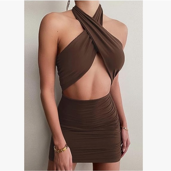 Bodycon Criss Cross Halter Mini Dress, NWOT, Size Large - Picture 3 of 12